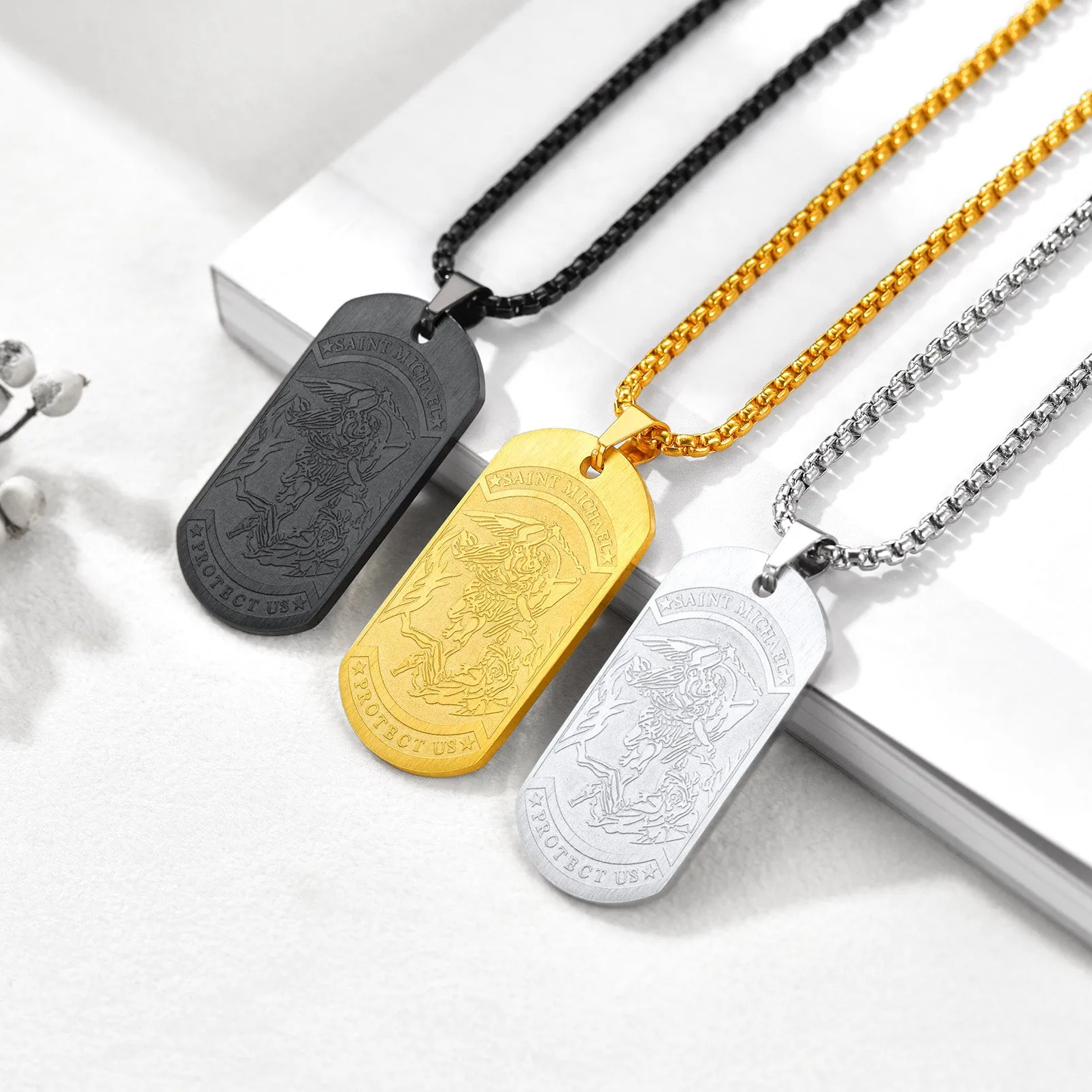 The Archangel Saint Michael Dog Tag Necklace for Men sold by FaithHeart product image thumbnail 4