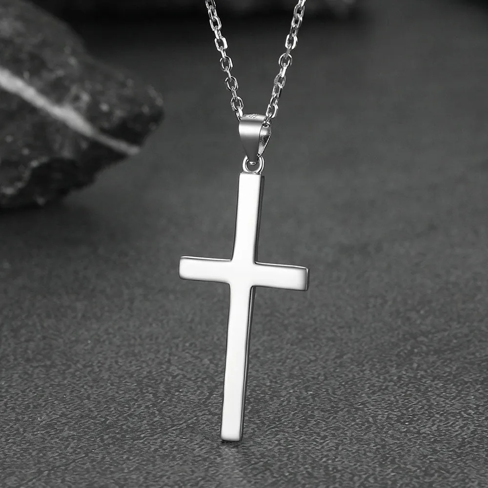 S925 Silver Simple Cross Necklace with Rolo Chain 18 Inch for Women/Men sold by FaithHeart product image thumbnail 4