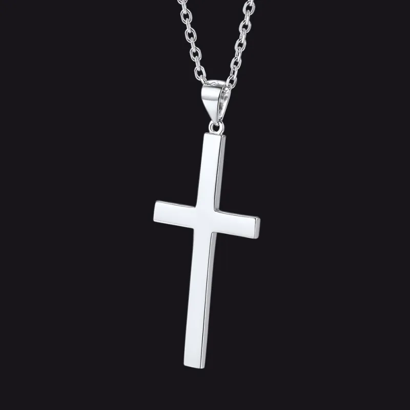 S925 Silver Simple Cross Necklace with Rolo Chain 18 Inch for Women/Men sold by FaithHeart