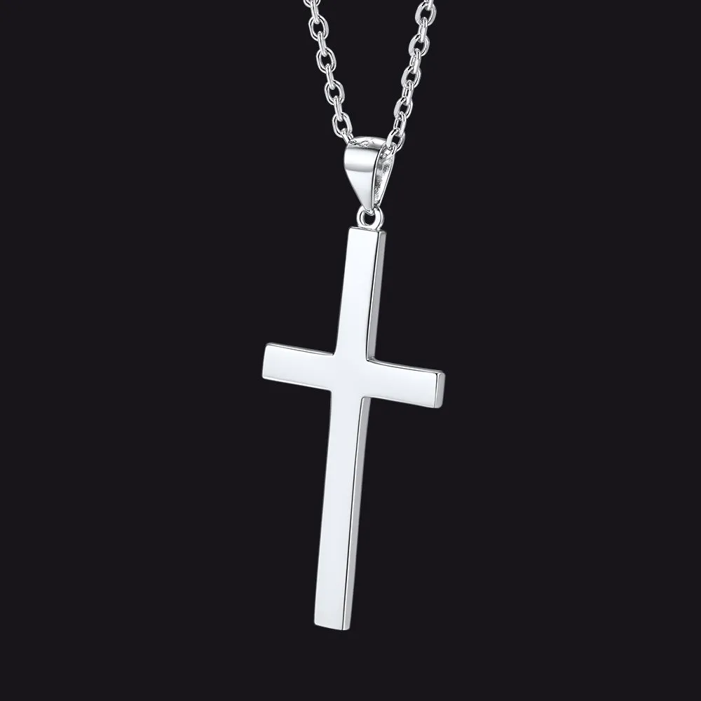 S925 Silver Simple Cross Necklace with Rolo Chain 18 Inch for Women/Men sold by FaithHeart