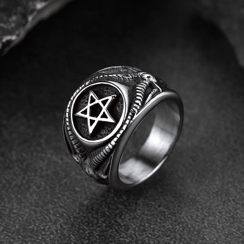 Satanic Goat Pentagram Ring Baphomet Ring for Men sold by FaithHeart product image thumbnail 3