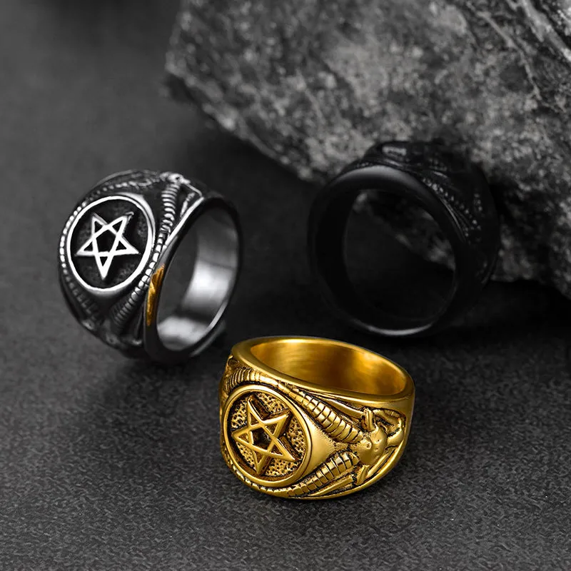 Satanic Goat Pentagram Ring Baphomet Ring for Men sold by FaithHeart product image thumbnail 2