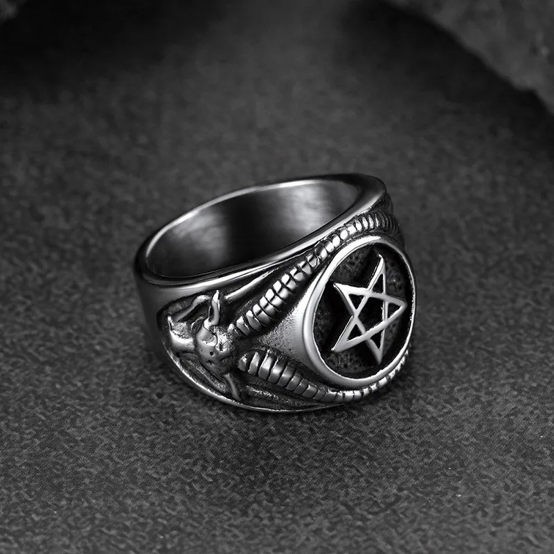 Satanic Goat Pentagram Ring Baphomet Ring for Men sold by FaithHeart product image thumbnail 4