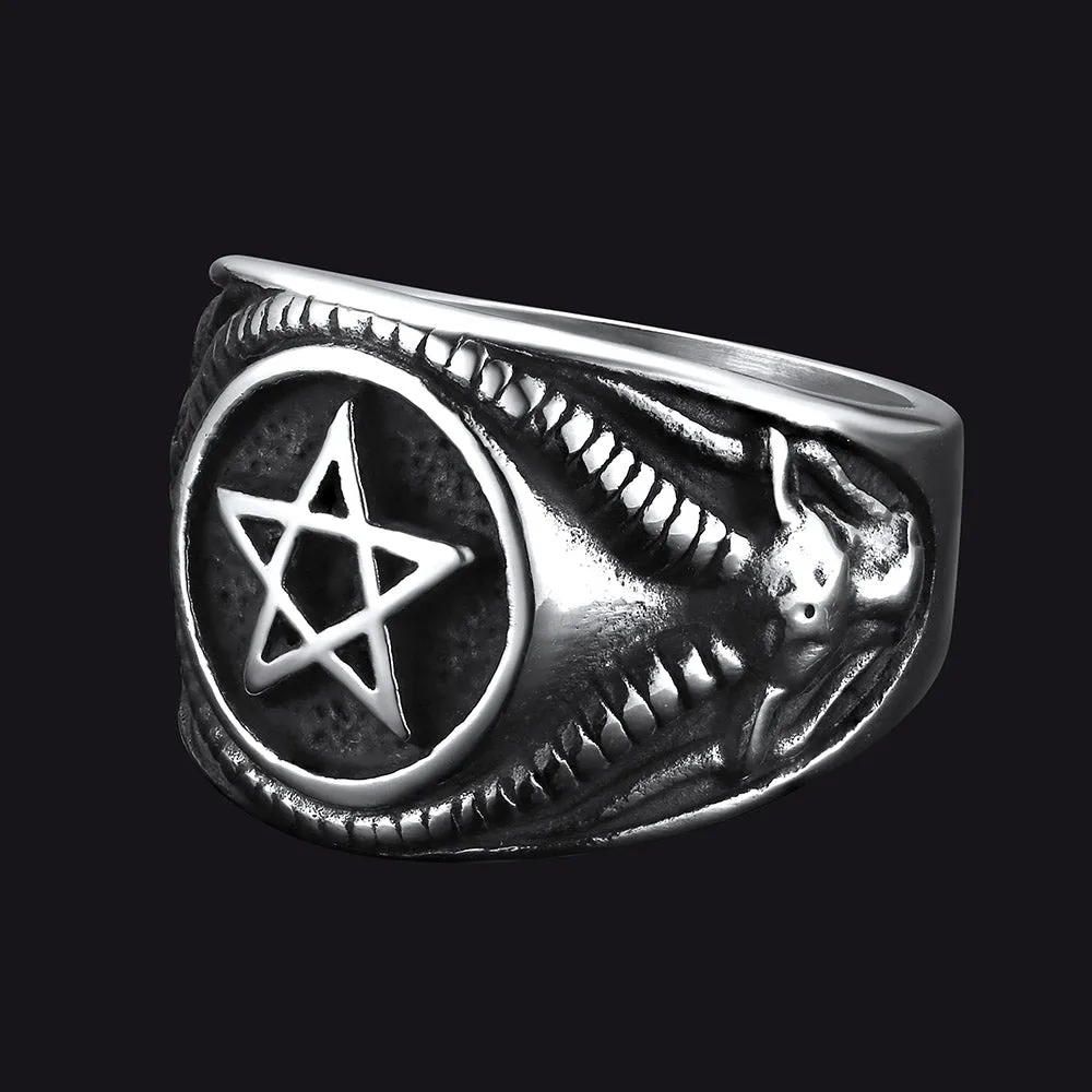 Satanic Goat Pentagram Ring Baphomet Ring for Men sold by FaithHeart