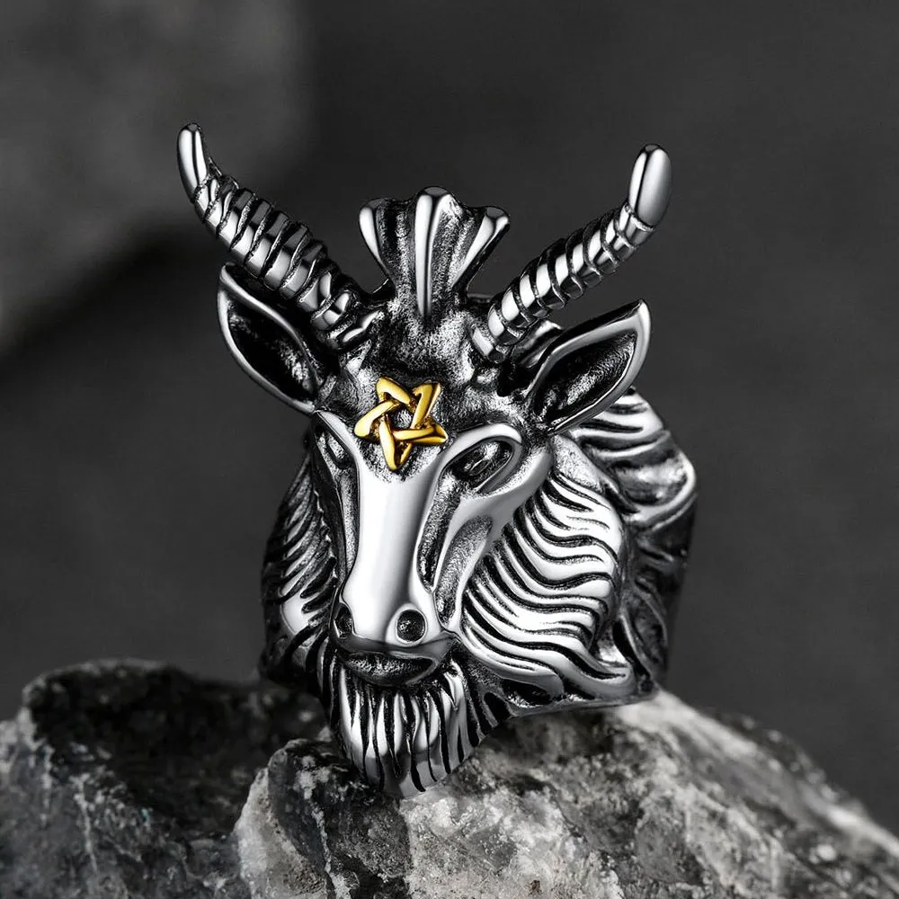 Satanic Baphomet Goat Ring For Men With Pentagram sold by FaithHeart product image thumbnail 2