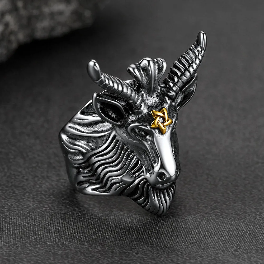 Satanic Baphomet Goat Ring For Men With Pentagram sold by FaithHeart product image thumbnail 3