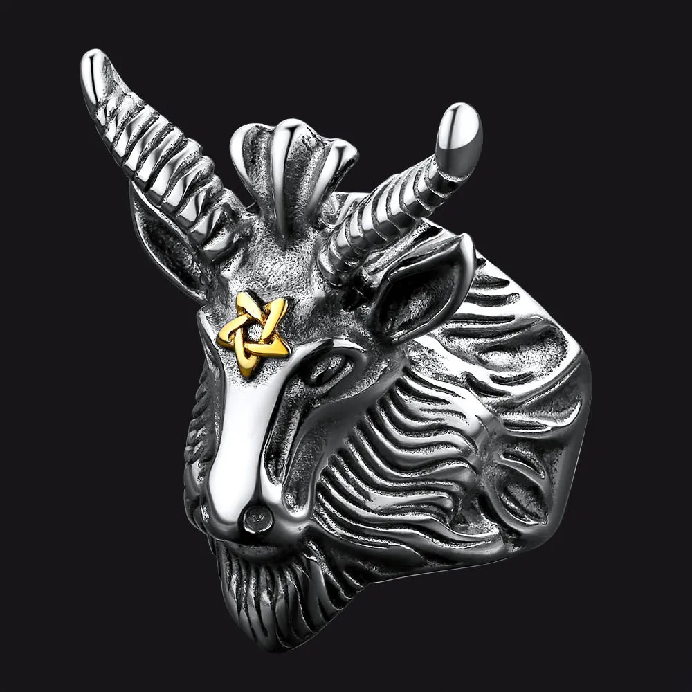 Satanic Baphomet Goat Ring For Men With Pentagram sold by FaithHeart