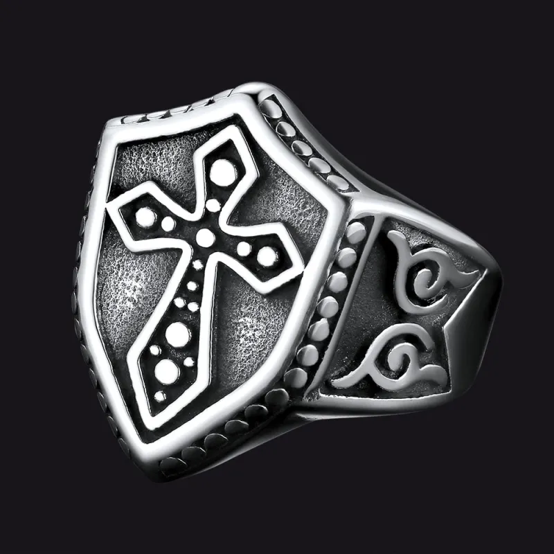Shield Crusader Templar Cross Stainless Steel Ring For Men sold by FaithHeart