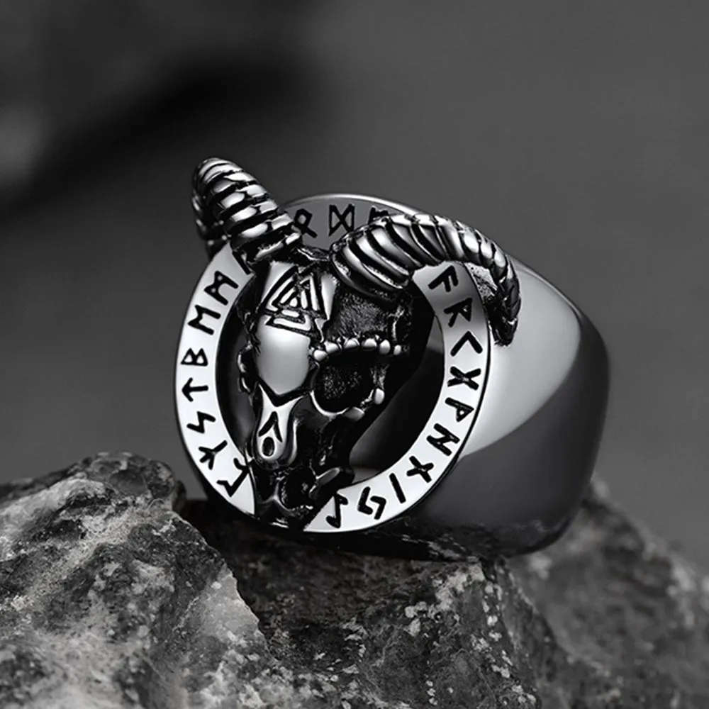 Satanic Goat Skull Ring With Viking Runes For Men sold by FaithHeart product image thumbnail 2