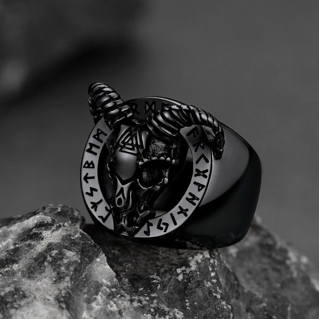 Satanic Goat Skull Ring With Viking Runes For Men sold by FaithHeart product image thumbnail 5