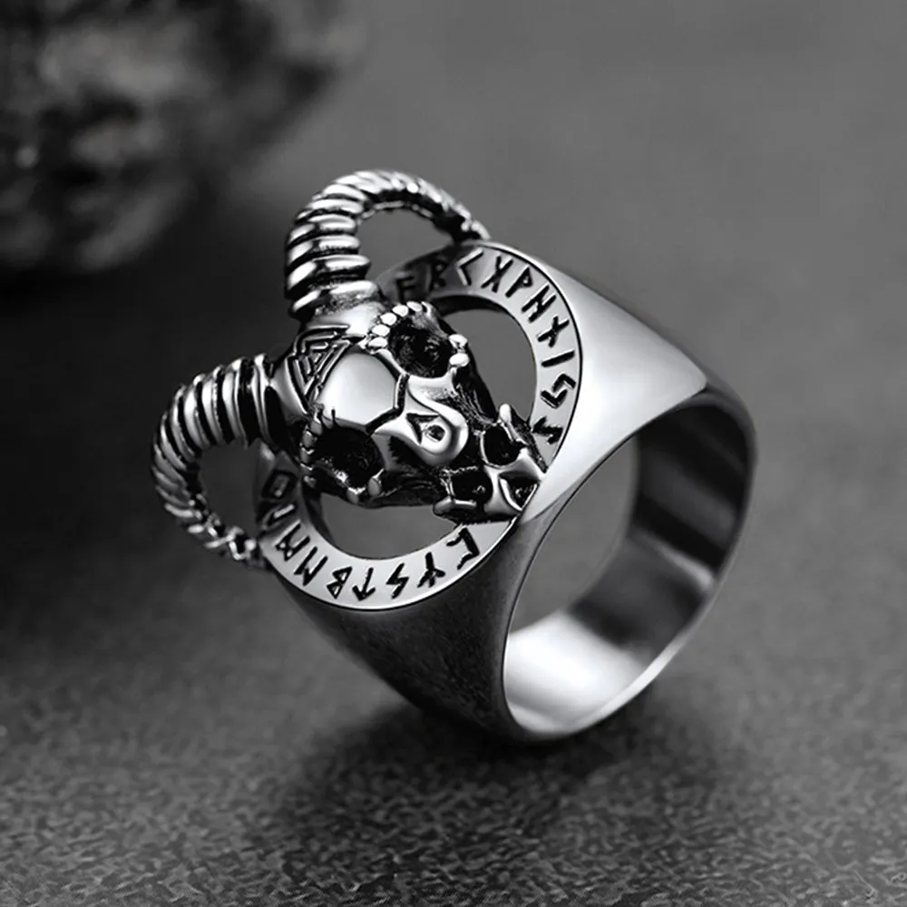 Satanic Goat Skull Ring With Viking Runes For Men sold by FaithHeart product image thumbnail 4