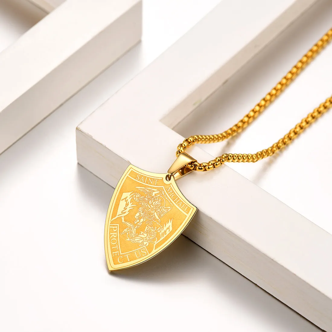 Saint Michael Necklace Shield Archangel Protection Pendant For Men sold by FaithHeart product image thumbnail 2