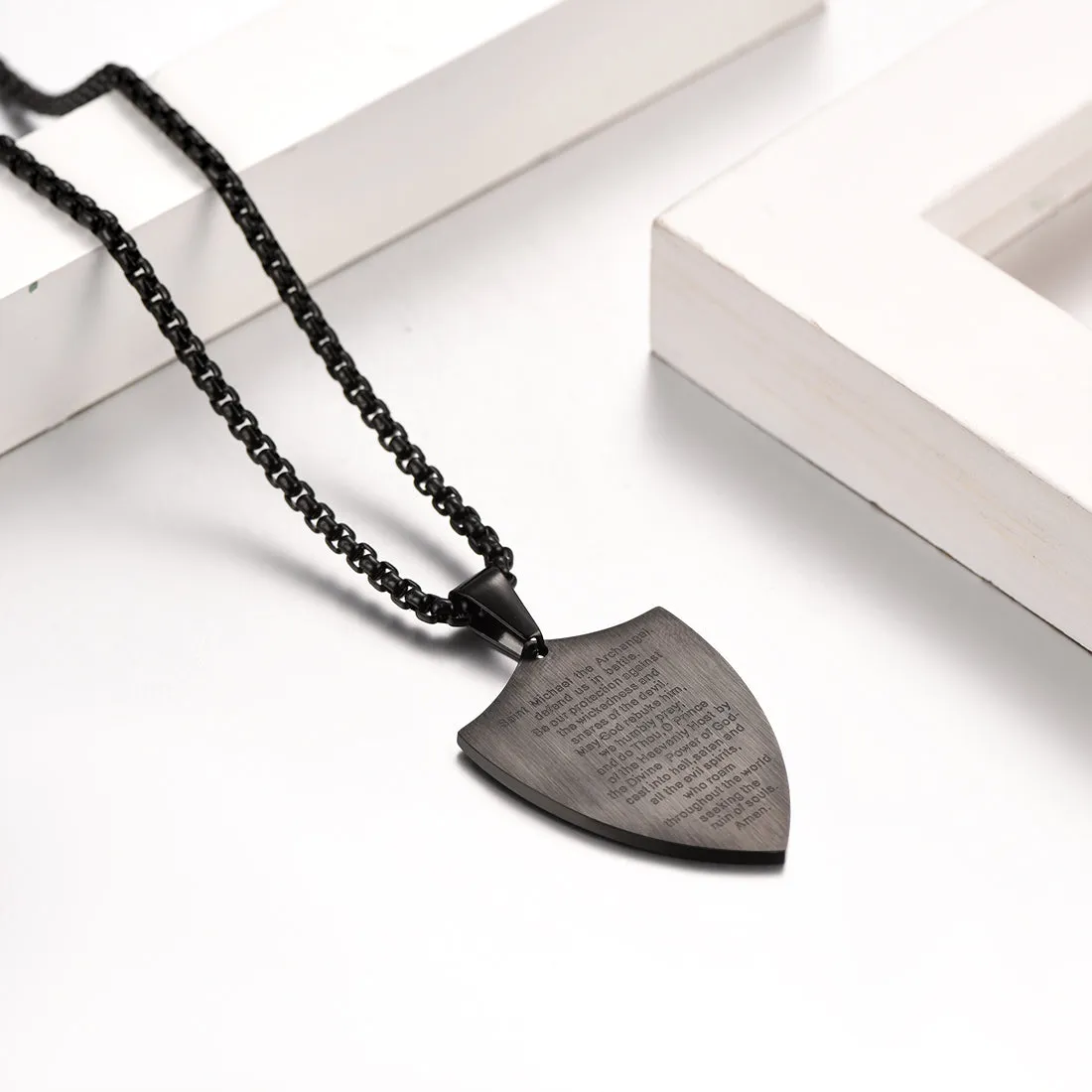 Saint Michael Necklace Shield Archangel Protection Pendant For Men sold by FaithHeart product image thumbnail 3