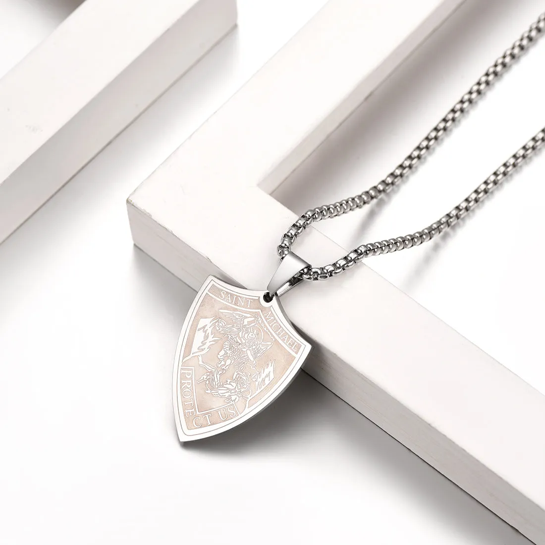 Saint Michael Necklace Shield Archangel Protection Pendant For Men sold by FaithHeart product image thumbnail 4