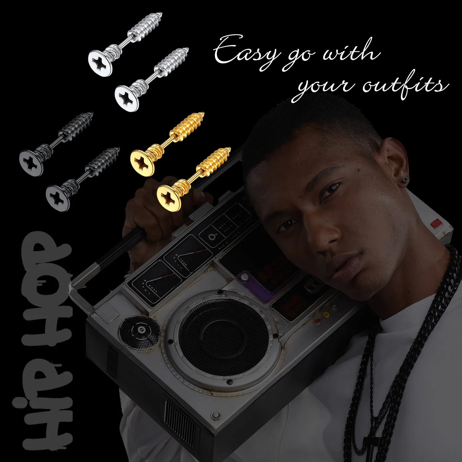 Screw Back Stud Earrings Set 3 Pairs For Men sold by FaithHeart product image thumbnail 3