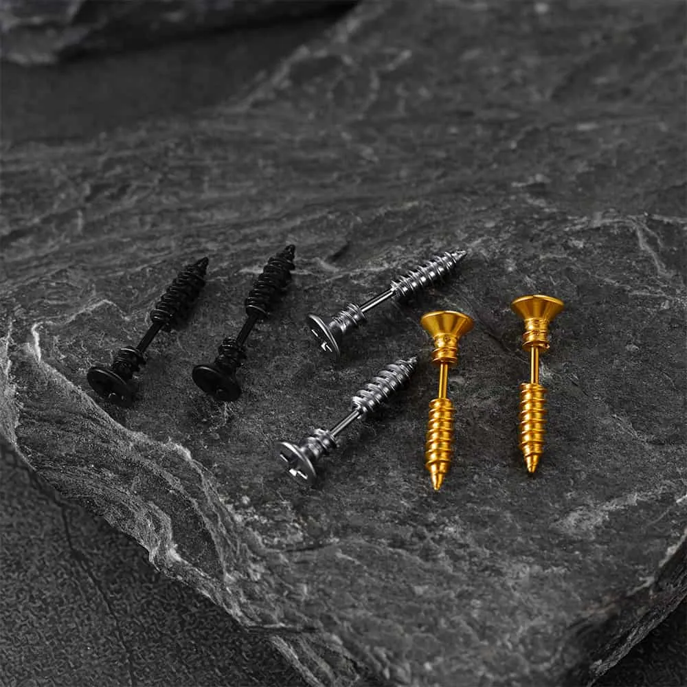 Screw Back Stud Earrings Set 3 Pairs For Men sold by FaithHeart product image thumbnail 4