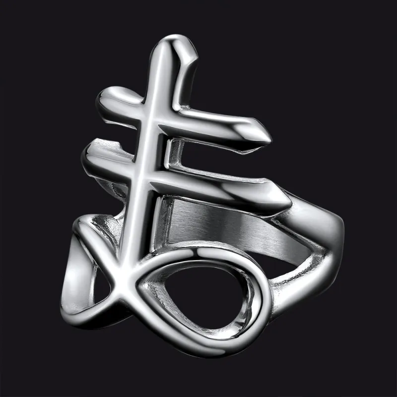 Satanic Leviathan Cross Stainless Steel Ring For Men sold by FaithHeart