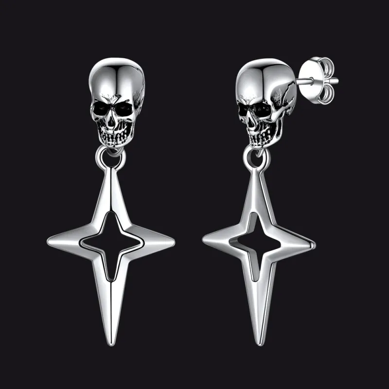 Flash Sale Skull Dangle Stud Earrings with Cross Star For Men sold by FaithHeart