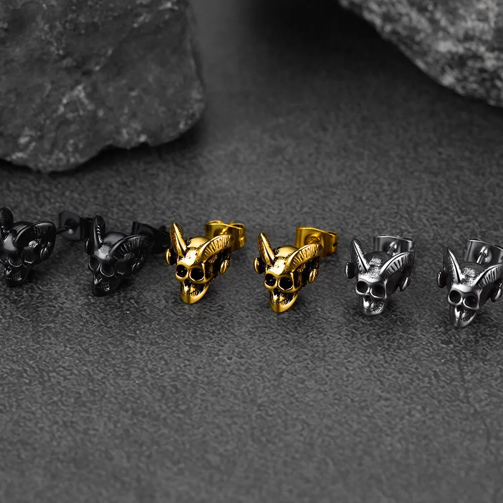 Satanic Baphomet Goat Skull Head Stud Earrings For Men sold by FaithHeart product image thumbnail 3