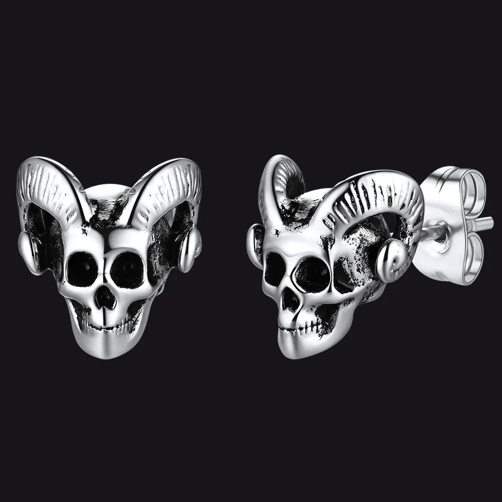 Satanic Baphomet Goat Skull Head Stud Earrings For Men sold by FaithHeart