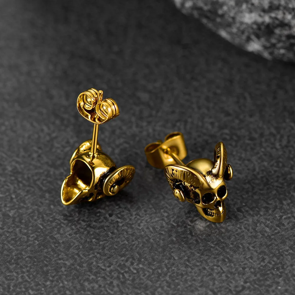 Satanic Baphomet Goat Skull Head Stud Earrings For Men sold by FaithHeart product image thumbnail 5