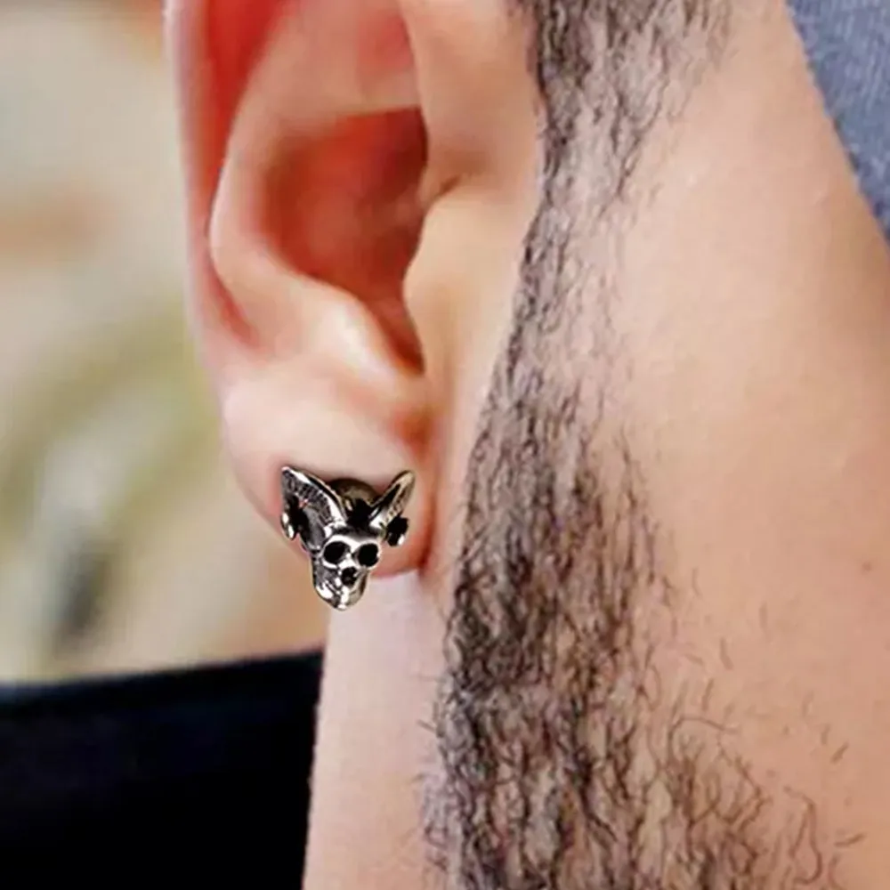 Satanic Baphomet Goat Skull Head Stud Earrings For Men sold by FaithHeart product image thumbnail 2