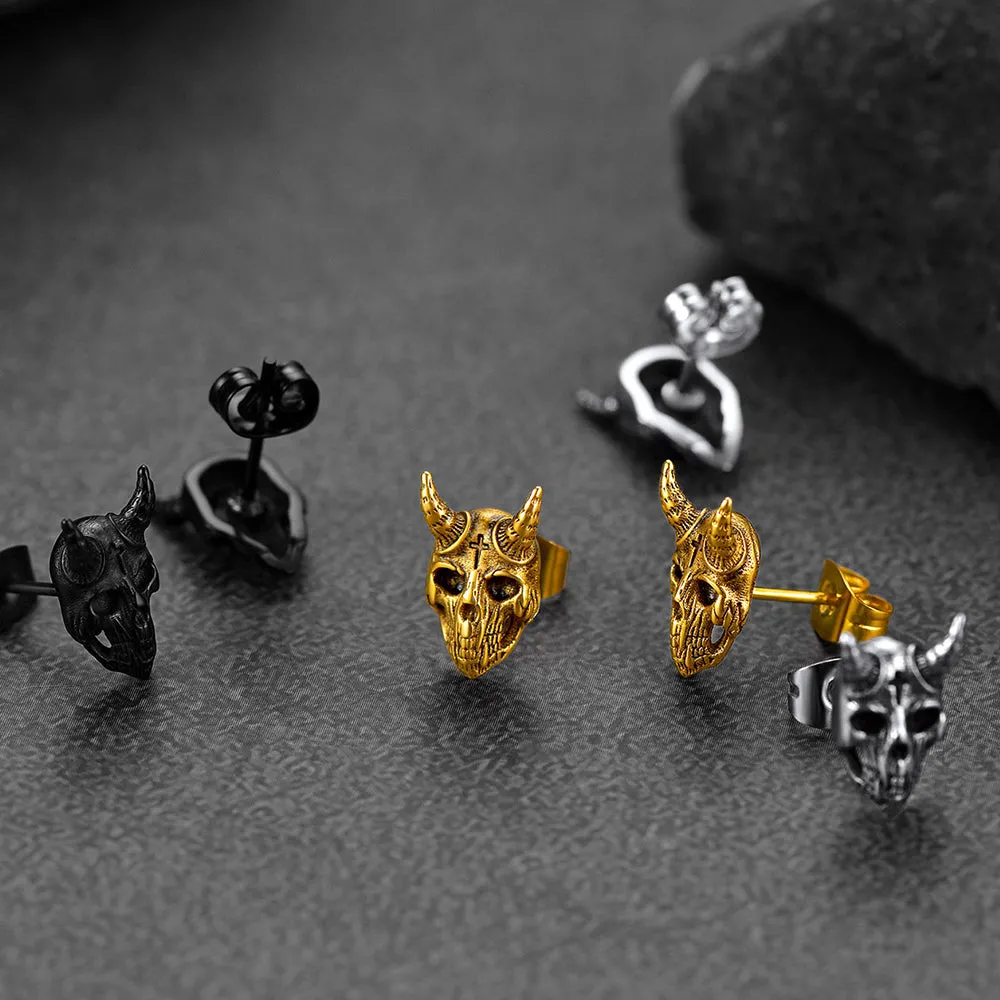 Satanic Goat Skull Stud Earrings For Men sold by FaithHeart product image thumbnail 3