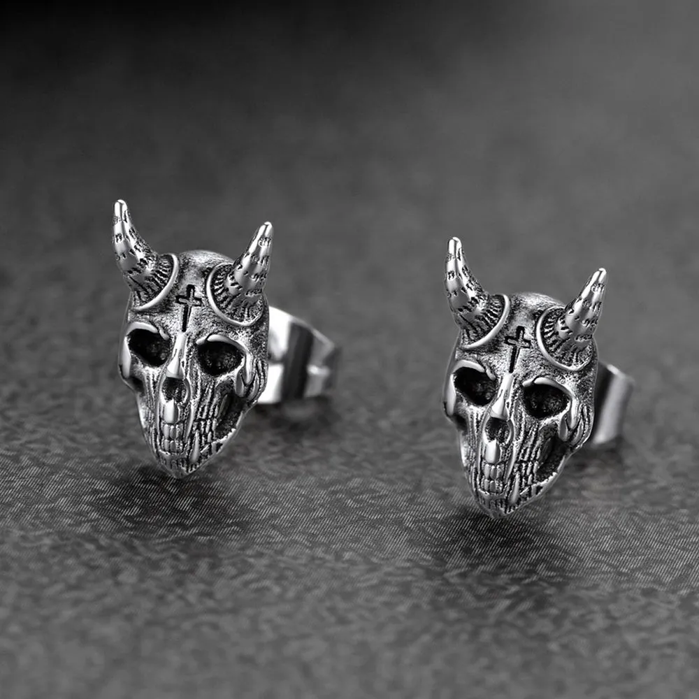 Satanic Goat Skull Stud Earrings For Men sold by FaithHeart product image thumbnail 4