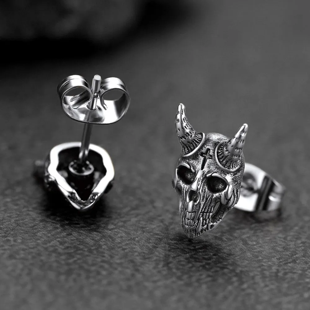 Satanic Goat Skull Stud Earrings For Men sold by FaithHeart product image thumbnail 5