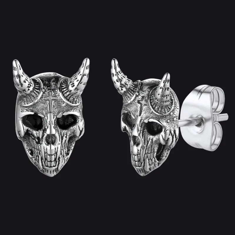 Satanic Goat Skull Stud Earrings For Men sold by FaithHeart
