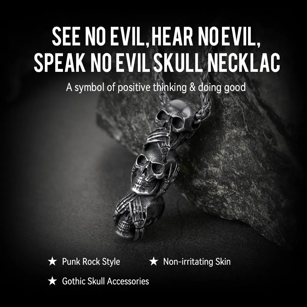 See No Evil, Hear No Evil, Speak No Evil Skull Necklace For Men sold by FaithHeart product image thumbnail 5