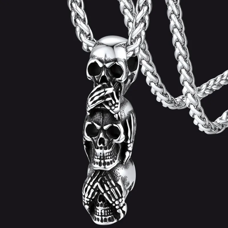 See No Evil, Hear No Evil, Speak No Evil Skull Necklace For Men sold by FaithHeart