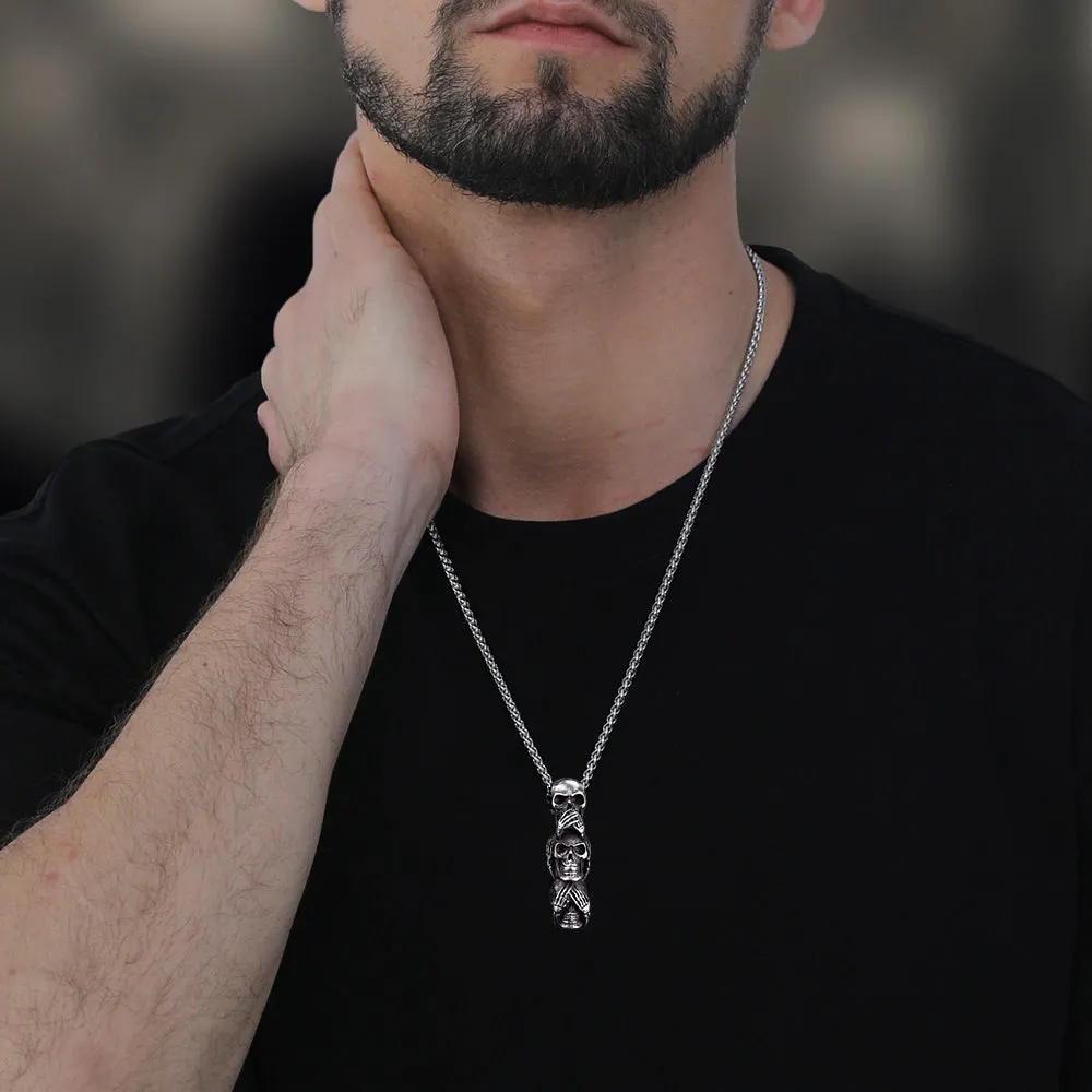 See No Evil, Hear No Evil, Speak No Evil Skull Necklace For Men sold by FaithHeart product image thumbnail 3