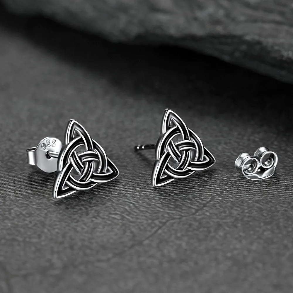 Flash Sale S925 Black Triquetra Knot Stud Earrings for Women sold by FaithHeart product image thumbnail 5