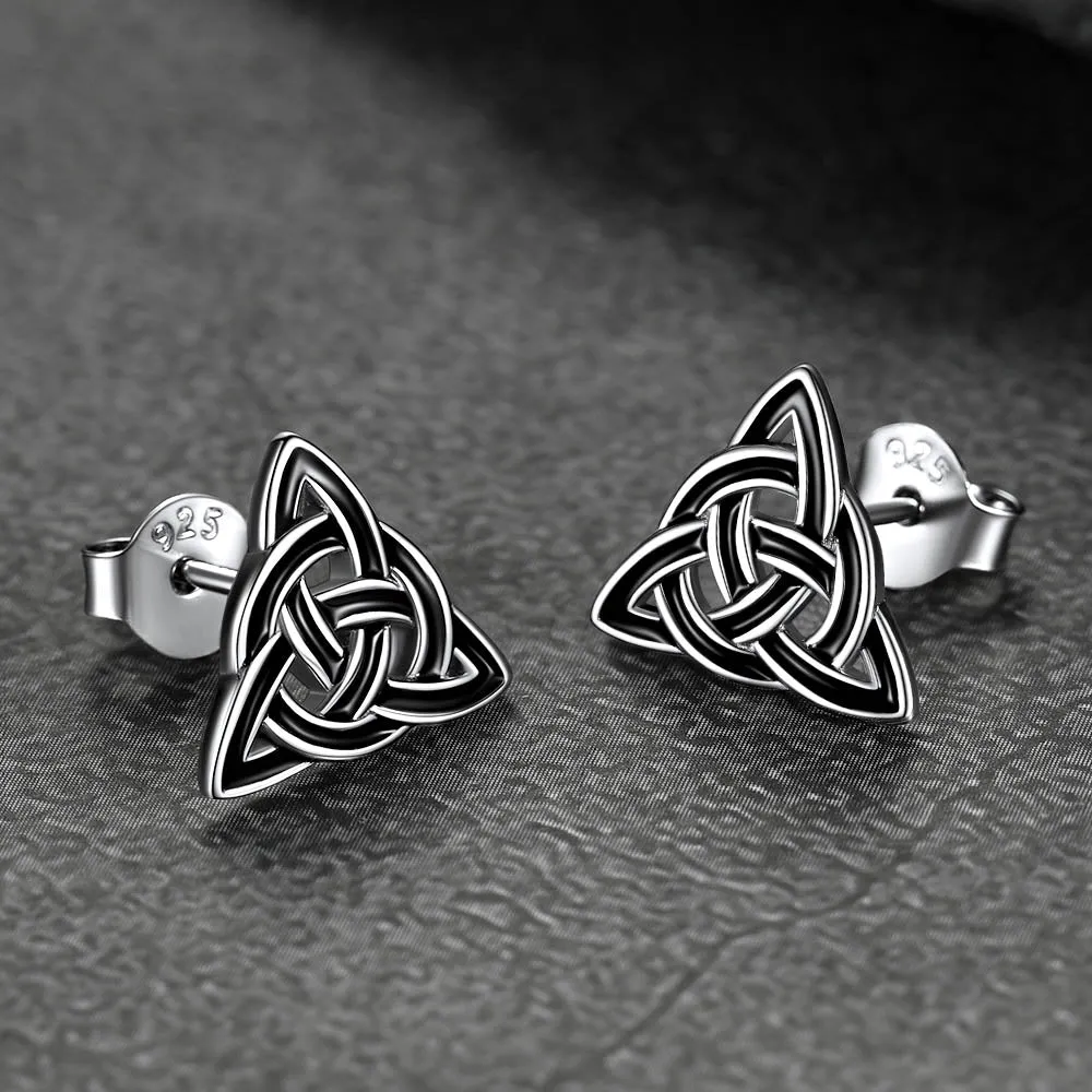 Flash Sale S925 Black Triquetra Knot Stud Earrings for Women sold by FaithHeart product image thumbnail 2