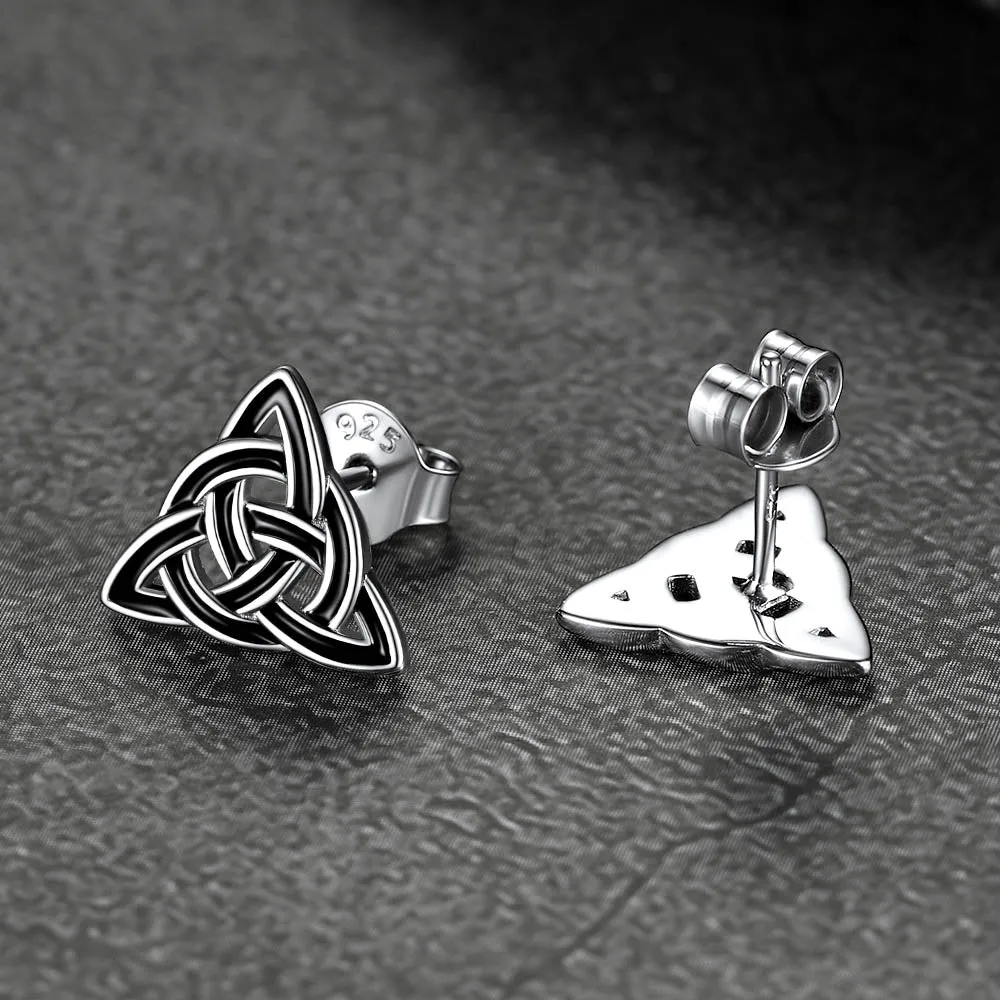 Flash Sale S925 Black Triquetra Knot Stud Earrings for Women sold by FaithHeart product image thumbnail 3