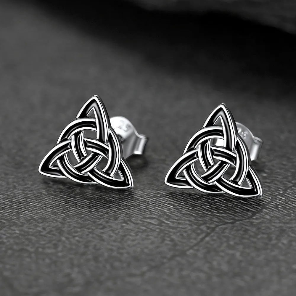 Flash Sale S925 Black Triquetra Knot Stud Earrings for Women sold by FaithHeart product image thumbnail 4