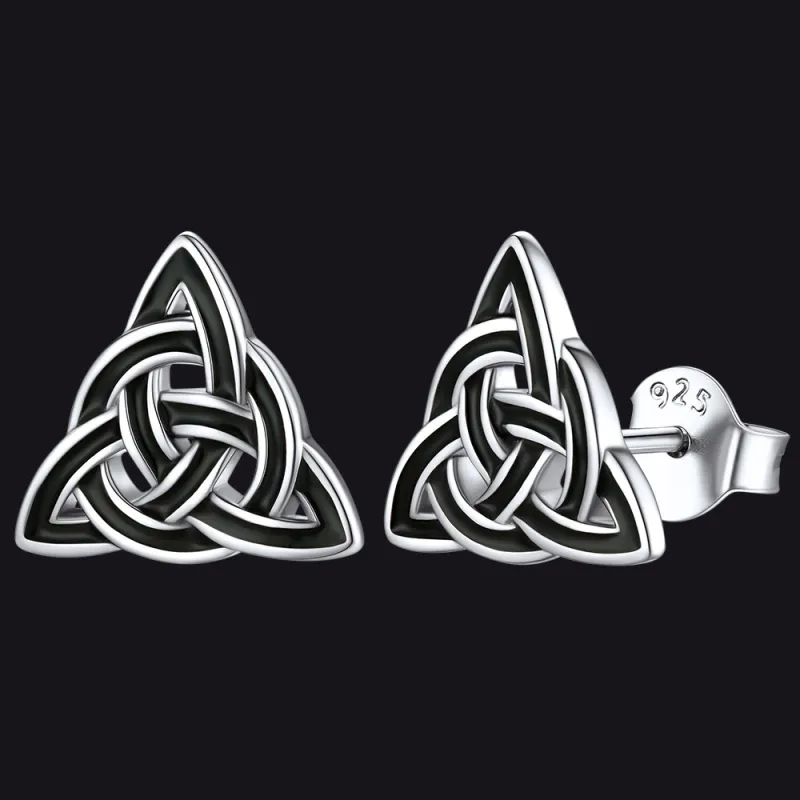 Flash Sale S925 Black Triquetra Knot Stud Earrings for Women sold by FaithHeart