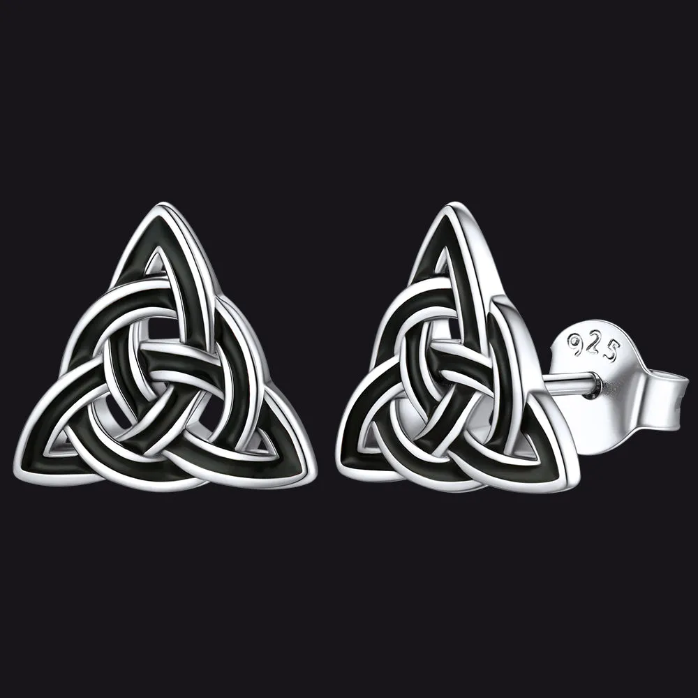 Flash Sale S925 Black Triquetra Knot Stud Earrings for Women sold by FaithHeart