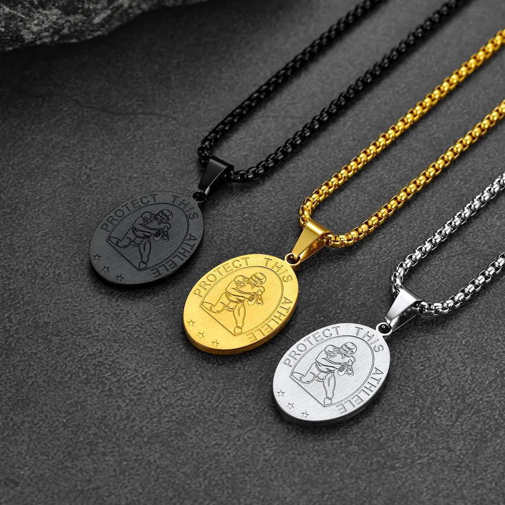 Saint Sebastian Football Necklace Medal for Protection in Stainless Steel sold by FaithHeart product image thumbnail 3