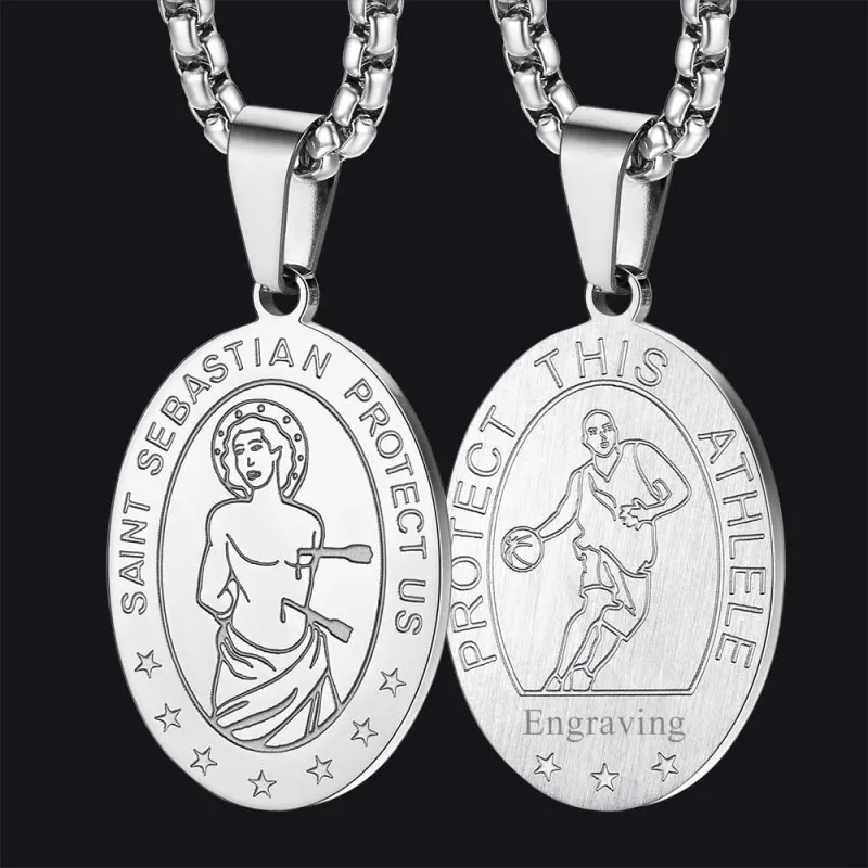St Sebastian Basketball Medal Necklace for Men Women sold by FaithHeart