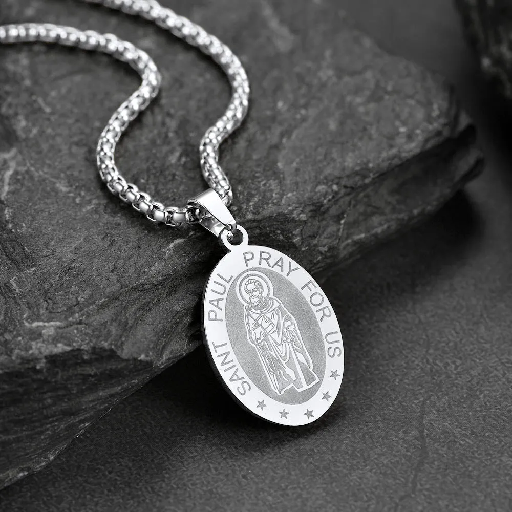 St Saint Paul Necklace Engraved Patron Saints Medal Jewelry sold by FaithHeart product image thumbnail 2