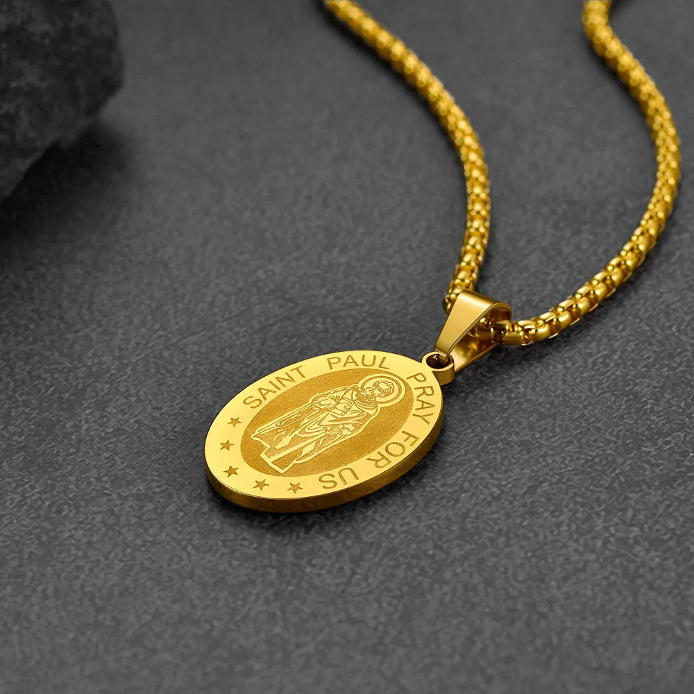 St Saint Paul Necklace Engraved Patron Saints Medal Jewelry sold by FaithHeart product image thumbnail 4