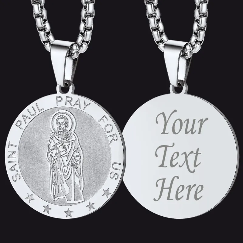 FaithHeart St Paul Round Necklace Engraved Catholic Saints Medal Jewelry sold by FaithHeart
