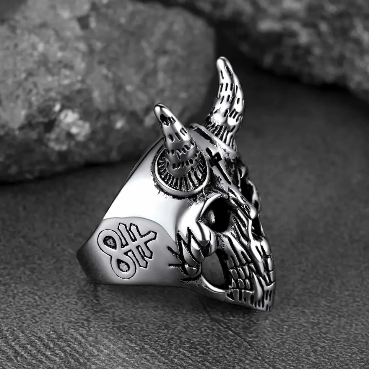 Satanic Baphomet Goat Skull Head Ring for Men sold by FaithHeart product image thumbnail 4
