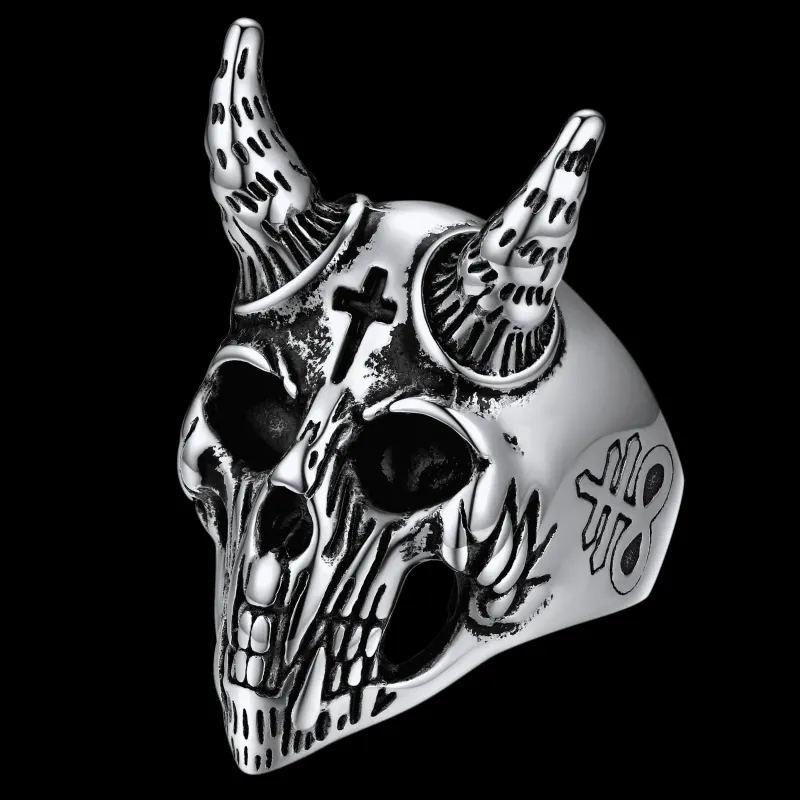 Satanic Baphomet Goat Skull Head Ring for Men sold by FaithHeart