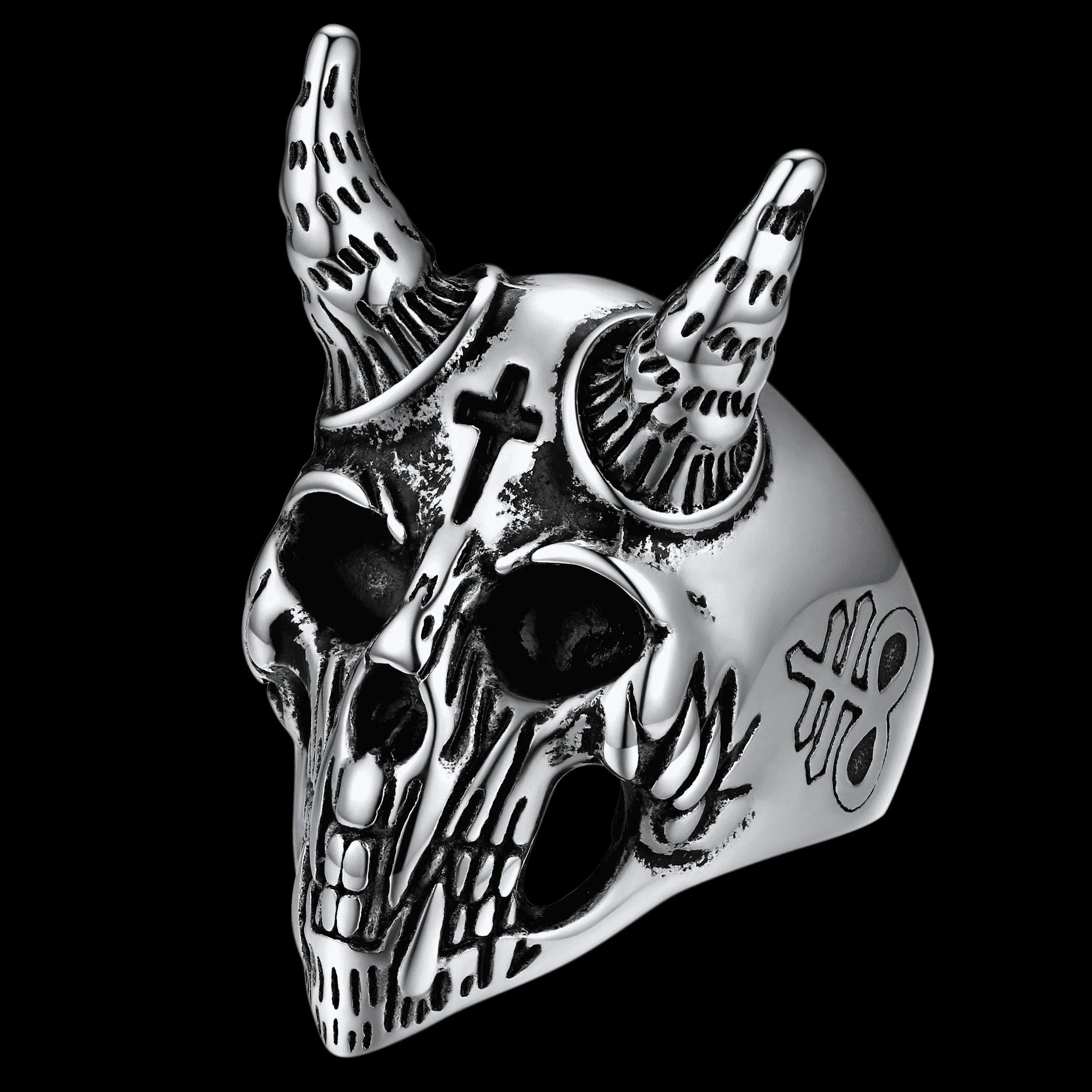 Satanic Baphomet Goat Skull Head Ring for Men sold by FaithHeart