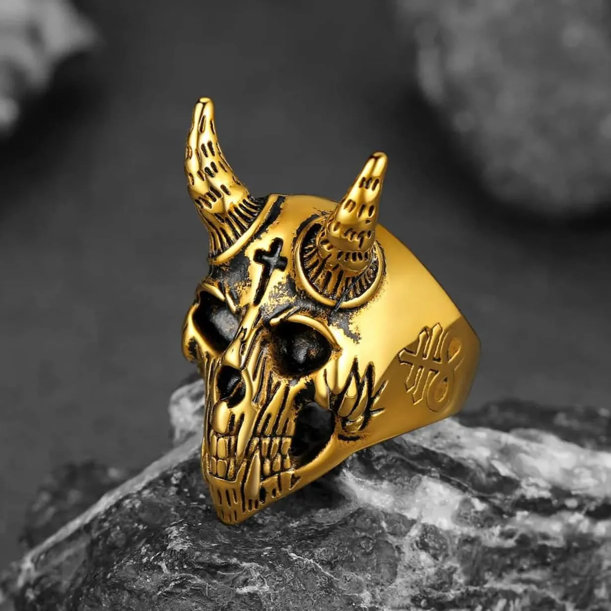 Satanic Baphomet Goat Skull Head Ring for Men sold by FaithHeart product image thumbnail 5