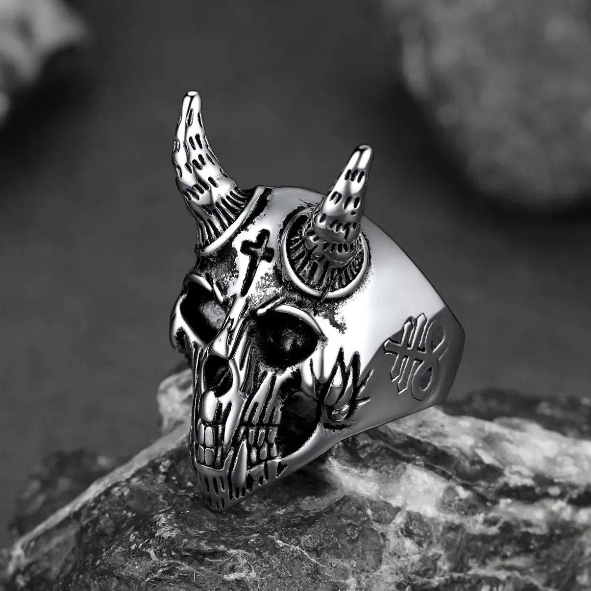 Satanic Baphomet Goat Skull Head Ring for Men sold by FaithHeart product image thumbnail 2