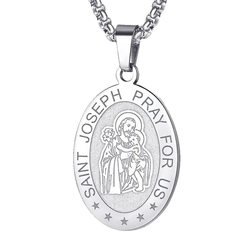 Saint Joseph Engraved Necklace Catholic Saints Medal sold by FaithHeart
